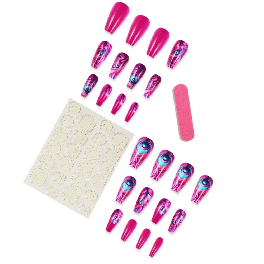Beautiful Peacock-Inspired Press-On Nails, NEW - Picture 2 of 6